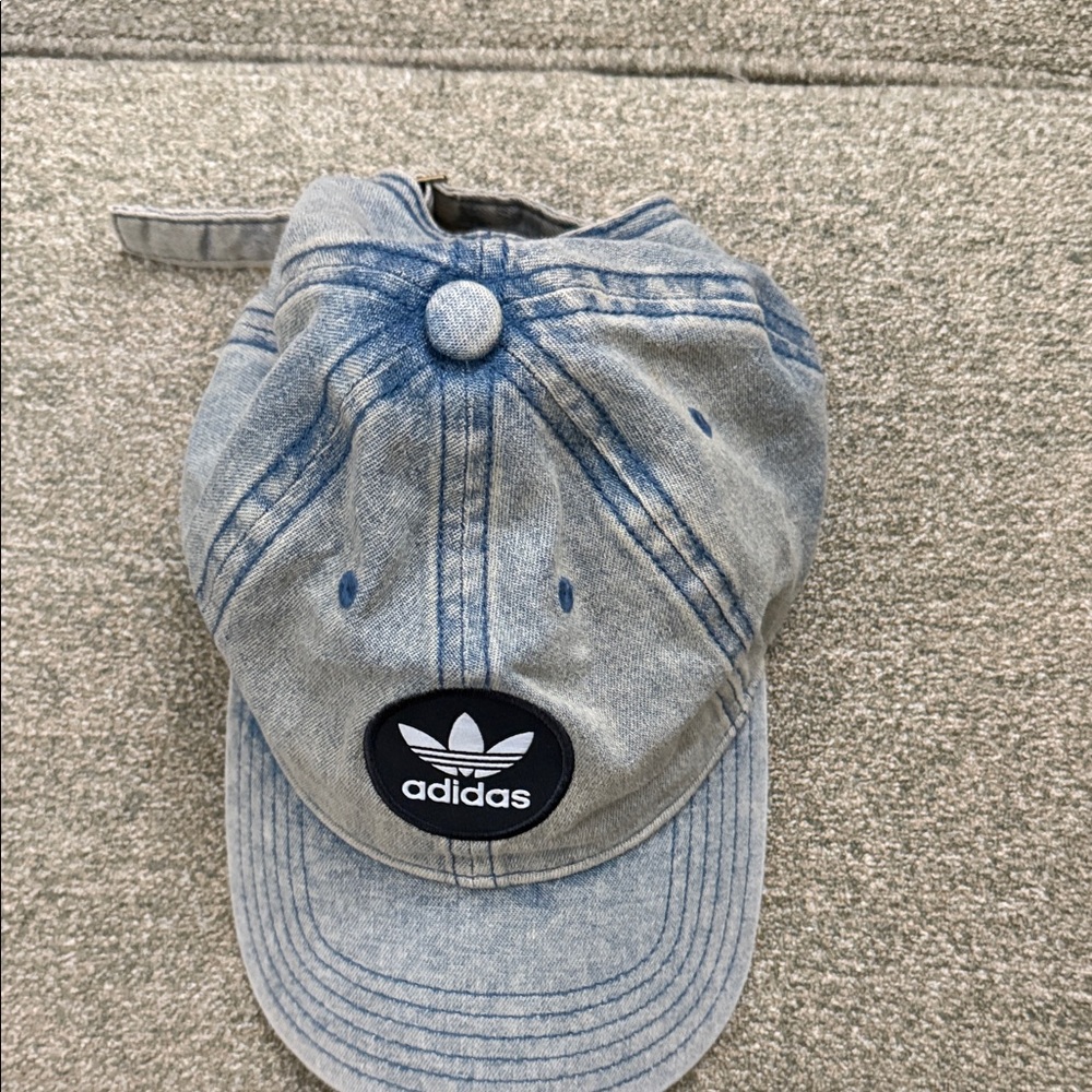 adidas Light Blue Denim Trefoil Patch Baseball Cap - Picture 2 of 11